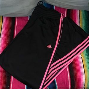 Adidas black and hot pink track pants!